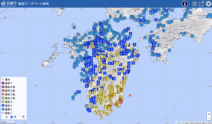 【空き家長崎】2024年8月8日　宮崎県日向灘にて起きた地震の分布図　出典：気象庁地震データベース検索